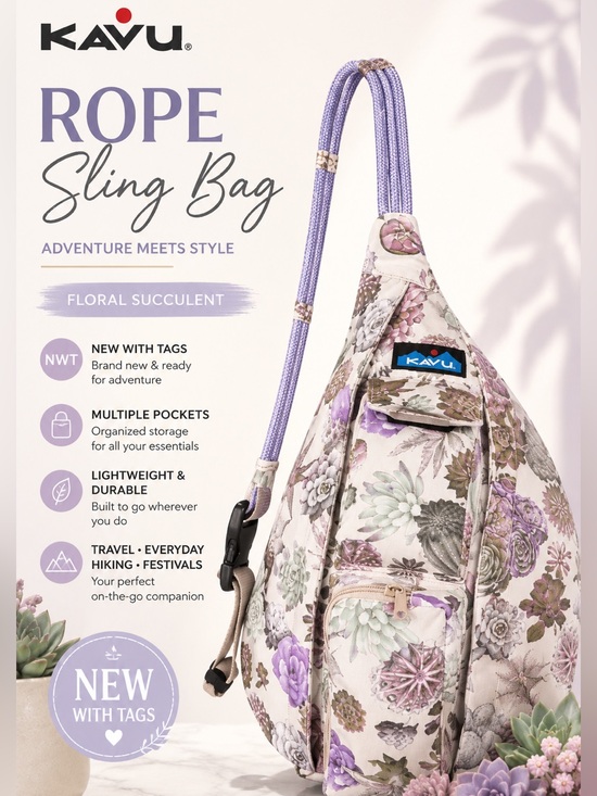 Kavu Handbags - NWT KAVU Mini Rope Sack – Succulents Print | Rare Retired Design